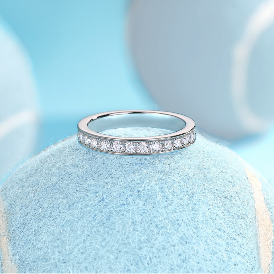 Eternal Unity Moissanite Diamond Wedding Band, Moissanite Color D VVS1 Channel Set Wedding Ring