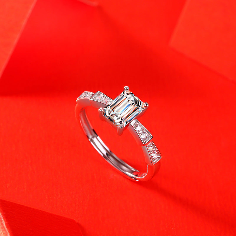 Eternity Bow 1 Carat Emerald Cut Promise Ring, Women's 1 Ct Moissanite Affordable Diamond Engagement Ring