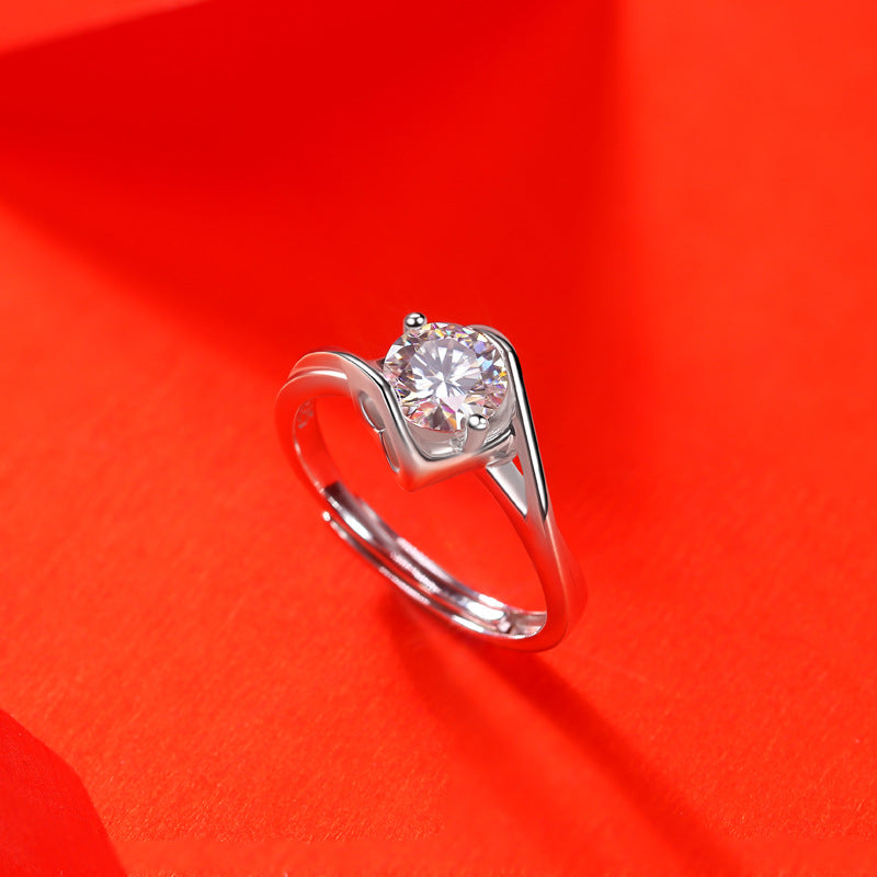 Luna Bella 1 Carat Round Solitaire Moissanite Diamond Promise Ring, 2 Prong Tension Style Engagement Ring 1 Ct-3 Ct