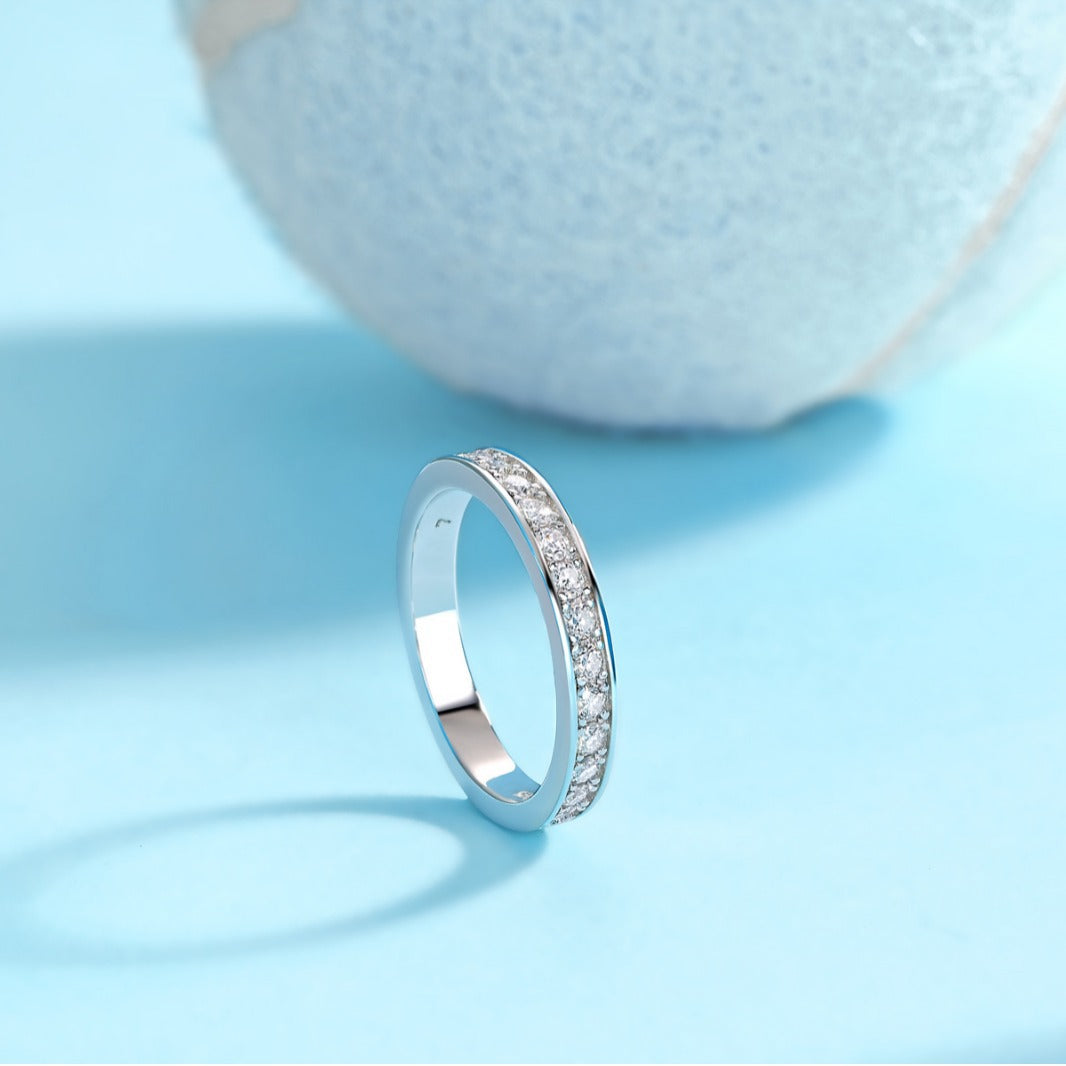 Eternal Unity Moissanite Diamond Wedding Band, Moissanite Color D VVS1 Channel Set Wedding Ring