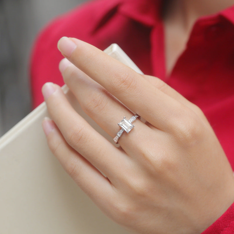Eternity Bow 1 Carat Emerald Cut Promise Ring, Women's 1 Ct Moissanite Affordable Diamond Engagement Ring