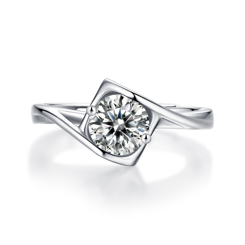 Luna Bella 1 Carat Round Solitaire Moissanite Diamond Promise Ring, 2 Prong Tension Style Engagement Ring 1 Ct-3 Ct