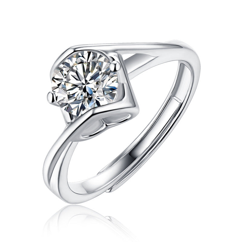 Luna Bella 1 Carat Round Solitaire Moissanite Diamond Promise Ring, 2 Prong Tension Style Engagement Ring 1 Ct-3 Ct