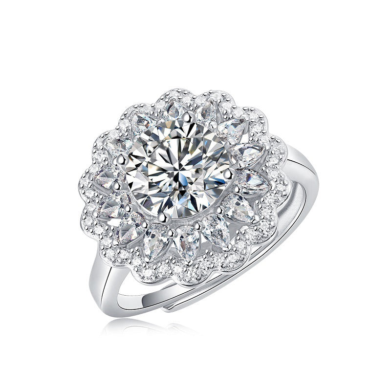 Dahlia Round Cut Halo 2 Carat Moissanite Diamond Engagement Ring , Floral Pear and Round Shape Diamond Cluster Setting Engagement Ring