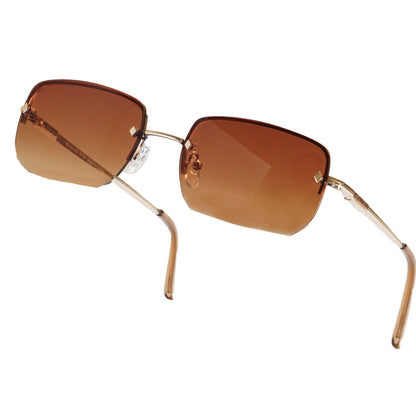 Retro Rimless Rectangle Color Sunglasses- Medium