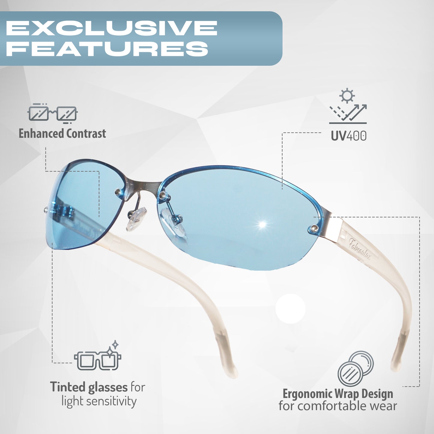 Semi-Rimless Azure Blue Tinted Wrap Sunglasses