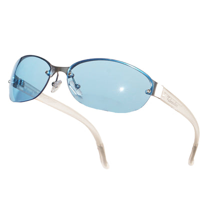 Semi-Rimless Azure Blue Tinted Wrap Sunglasses