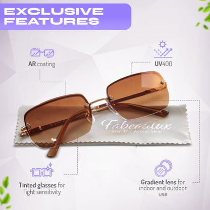 Retro Rimless Rectangle Color Sunglasses- Medium