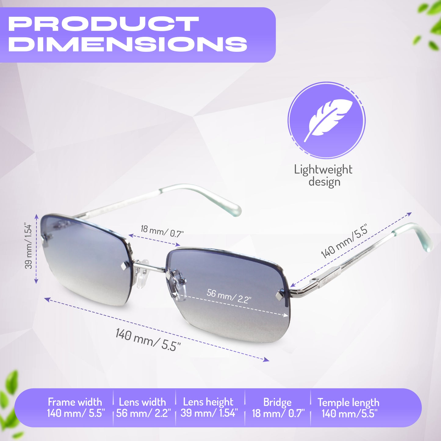 Retro Rimless Rectangle Color Sunglasses- Medium