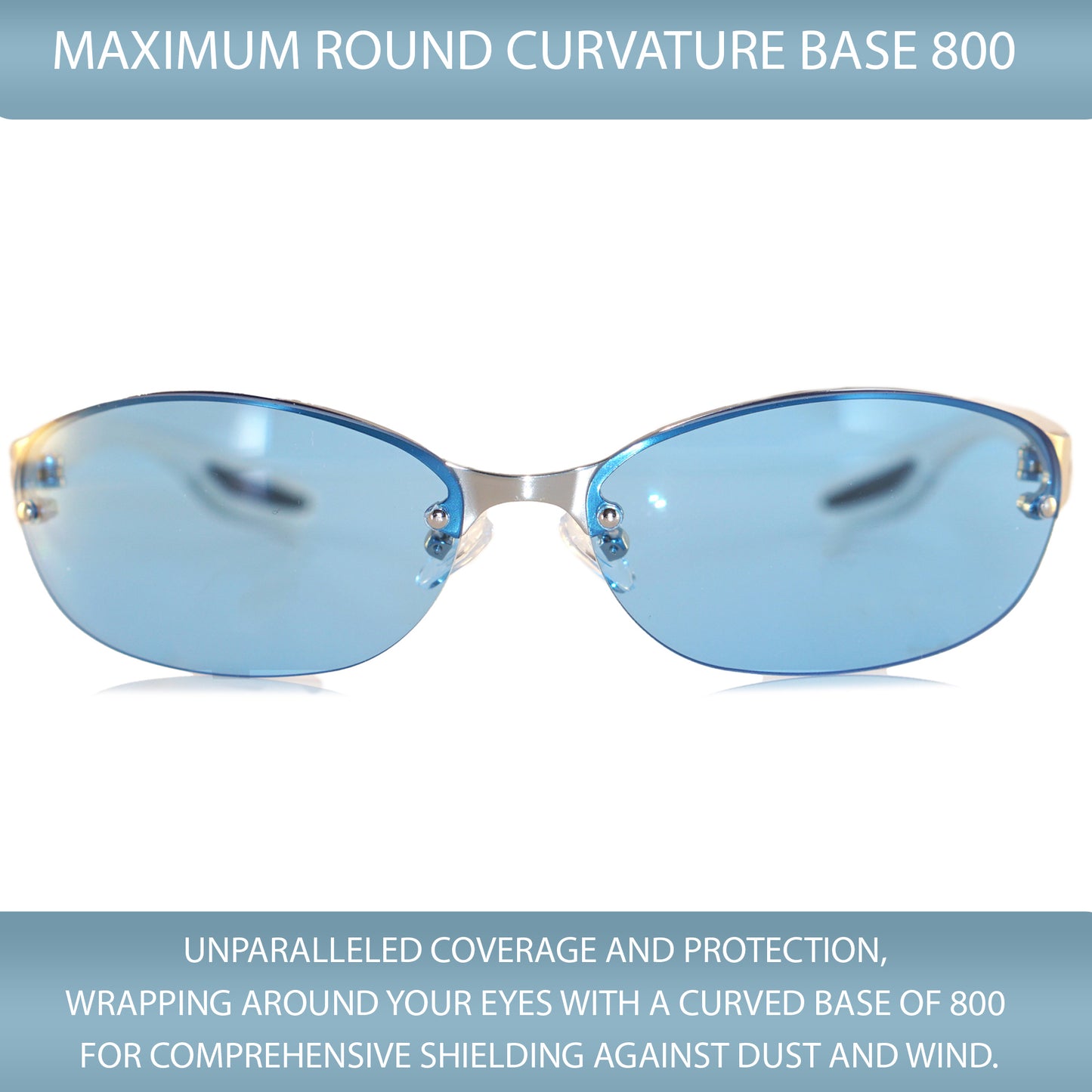 Best Rimless  Wrap Sunglasses For Small Face, Azure Blue Color Wrap Around For Women, Clear Frame