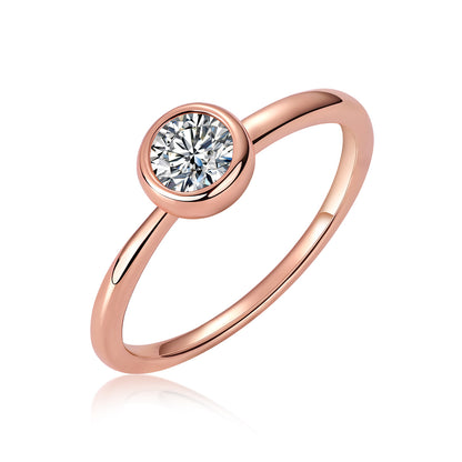 Timeless Bezel Setting Wedding Band, Moissanite Diamond Ring, Rose Gold Ring over 925 Sterling Silver