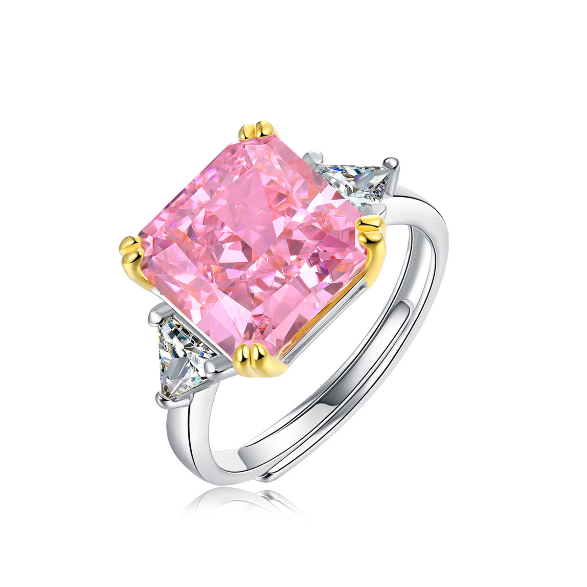 Enchantment 12 Ct Radiant Cut High-Carbon Diamond Ring, 925 Silver Pink, Red, Blue, Yellow, Clear 20*11*11 mm Square Cut Solitaire High-Carbon Diamond Statement Rings For Women