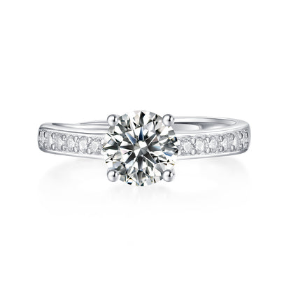 Floating Petal 2mm Width 1 Ct, 3 Ct Round Solitaire Moissanite Diamond Engagement Ring, 4 Prong Round Pavé engagement ring