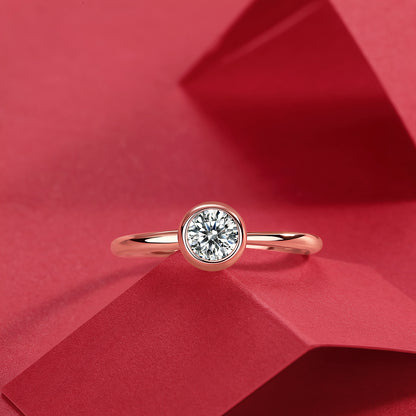 Timeless Bezel Setting Wedding Band, Moissanite Diamond Ring, Rose Gold Ring over 925 Sterling Silver