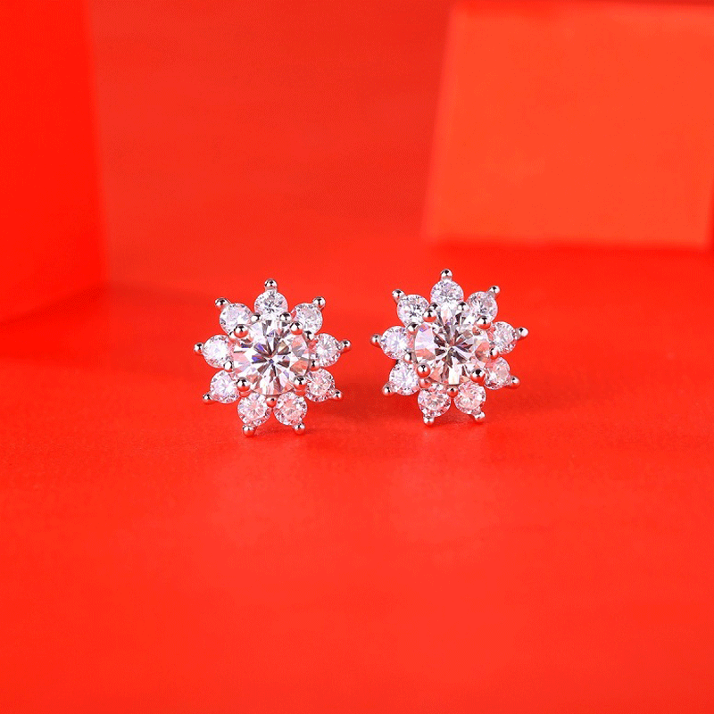 Snowflake Bloom Diamond Stud Earrings