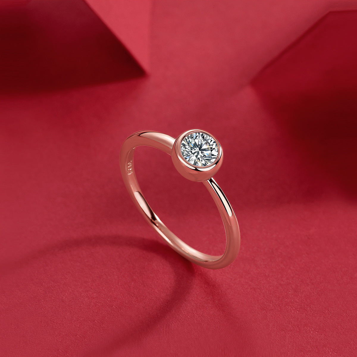 Timeless Bezel Setting Wedding Band, Moissanite Diamond Ring, Rose Gold Ring over 925 Sterling Silver