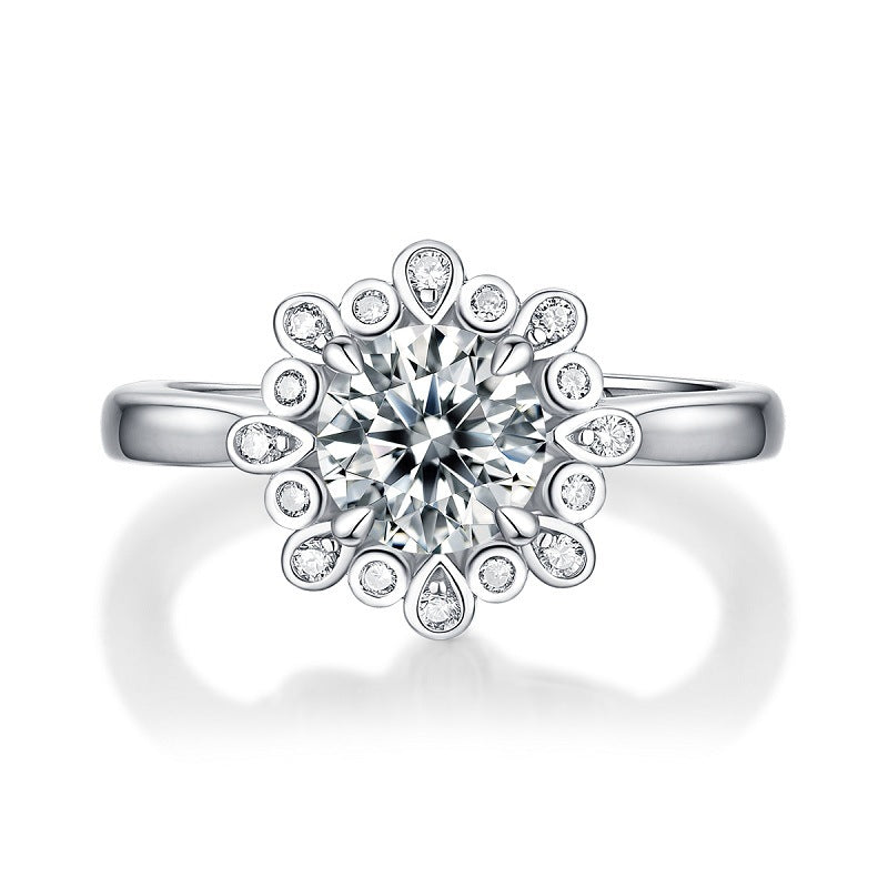 Peacock 1 Carat Round Cut Halo Moissanite Diamond Ring, Classic Band Style Engagement Ring