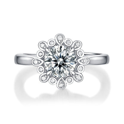 Peacock 1 Carat Round Cut Halo Moissanite Diamond Ring, Classic Band Style Engagement Ring