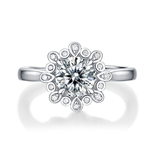 Peacock 1 Carat Round Cut Halo Moissanite Diamond Ring, Classic Band Style Engagement Ring