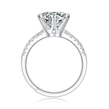 Classic Style 1 Ct-3Ct Moissanite Diamond Engagement Ring, 6 Prong Round Solitaire Pavé Channel Setting