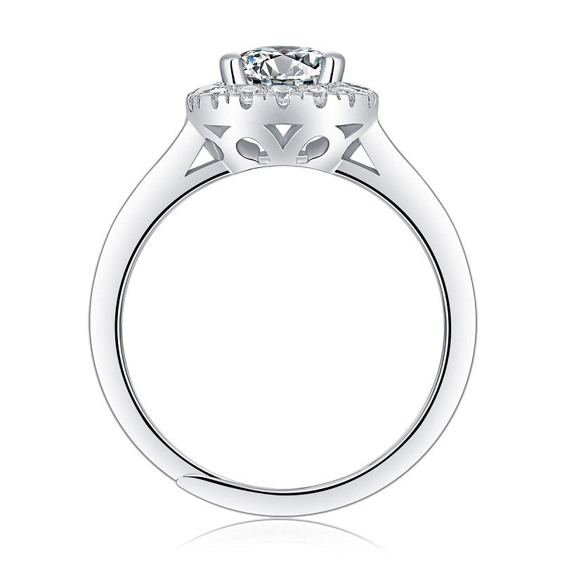 Brilliant 1 Carat, 2 Carat  Square Halo Round Cut Engagement Ring, Pavé Halo Moissanite Diamond Engagement Ring