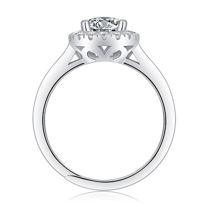 Brilliant 1 Carat, 2 Carat  Square Halo Round Cut Engagement Ring, Pavé Halo Moissanite Diamond Engagement Ring