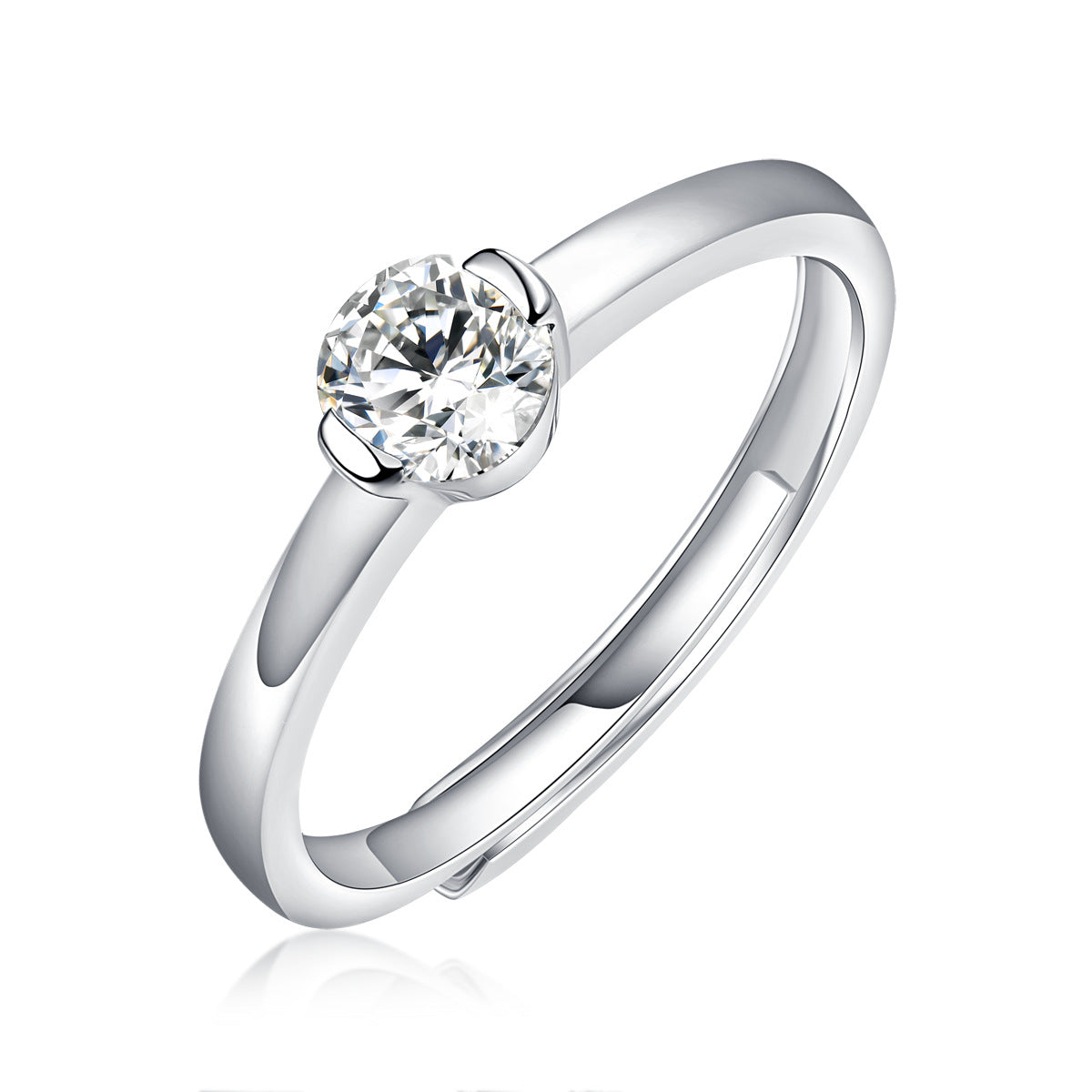 Rose Bud 0.5 Carat Round Solitaire Engagement Ring, 2 mm Width Tension Style Moissanite Diamond Ring