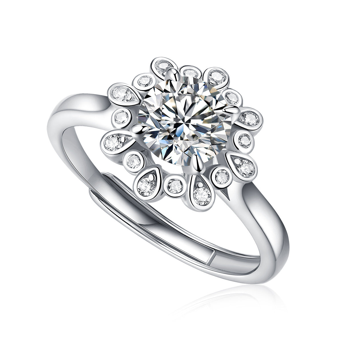 Peacock 1 Carat Round Cut Halo Moissanite Diamond Ring, Classic Band Style Engagement Ring