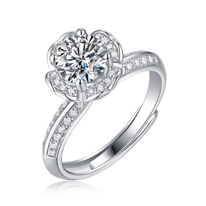 Four Petal 1 Carat Hidden Halo Moissanite Diamond Pavéd Ring