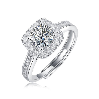 Brilliant 1 Carat, 2 Carat  Square Halo Round Cut Engagement Ring, Pavé Halo Moissanite Diamond Engagement Ring