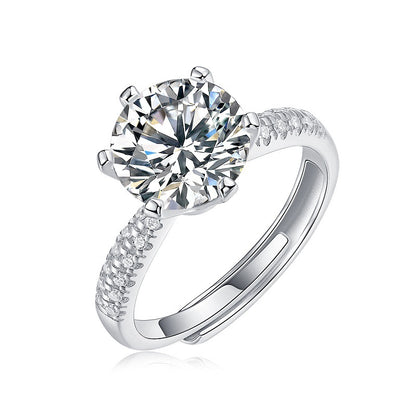 Classic Style 1 Ct-3Ct Moissanite Diamond Engagement Ring, 6 Prong Round Solitaire Pavé Channel Setting