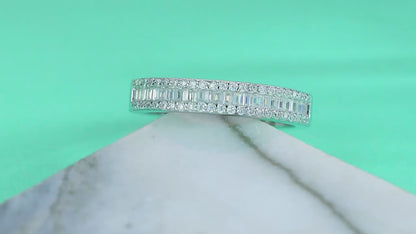 Emerald Cut Paved Eternity Moissanite Diamond Wedding Band,  Diamond Row Pavé Setting Ring, Eternity Wedding Band 4.4 mm Width